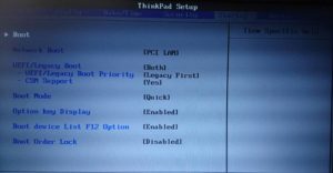 ThinkPad　BIOS設定画面 Bootを選択